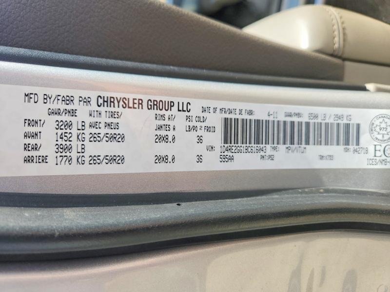 Продаж на аукціоні авто 2011 Dodge Durango, vin: 1D4RE2GG1BC616043, номер лоту: 61230646