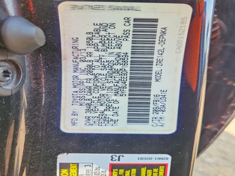 61091526 :رقم المزاد ، 5YFBU4EE9DP168594 vin ، 2013 Toyota Corolla مزاد بيع