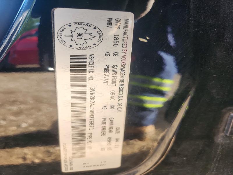 Aukcja sprzedaży 2011 Volkswagen Jetta, vin: 3VW2K7AJ3BM376871, numer aukcji: 59276376
