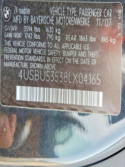 Aukcja sprzedaży 2008 Bmw Z4, vin: 4USBU53538LX04165, numer aukcji: 53999726