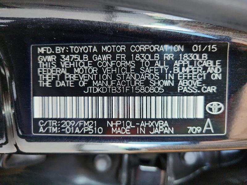 61560286 :رقم المزاد ، JTDKDTB31F1580805 vin ، 2015 Toyota Prius C مزاد بيع