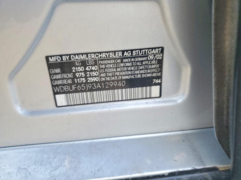 Продажа на аукционе авто 2003 Mercedes-benz E, vin: WDBUF65J93A129940, номер лота: 60384766