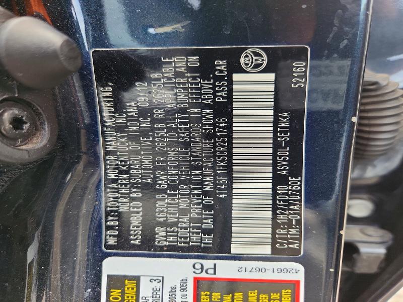 Продажа на аукционе авто 2012 Toyota Camry, vin: 4T4BF1FK5CR251746, номер лота: 62517306