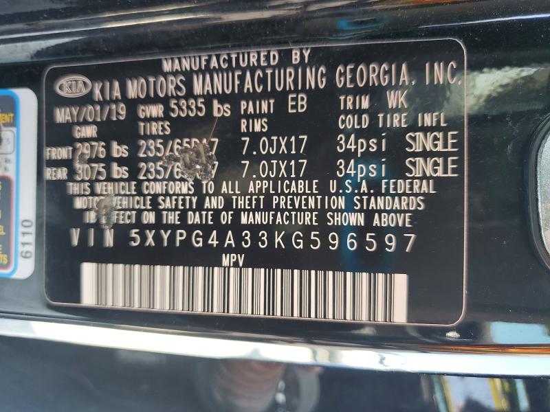Продажа на аукционе авто 2019 Kia Sorento, vin: 5XYPG4A33KG596597, номер лота: 62923886