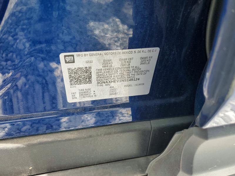 Auction sale of the 2022 Chevrolet Equinox, vin: 3GNAXHEV1NS149124, lot number: 63031716