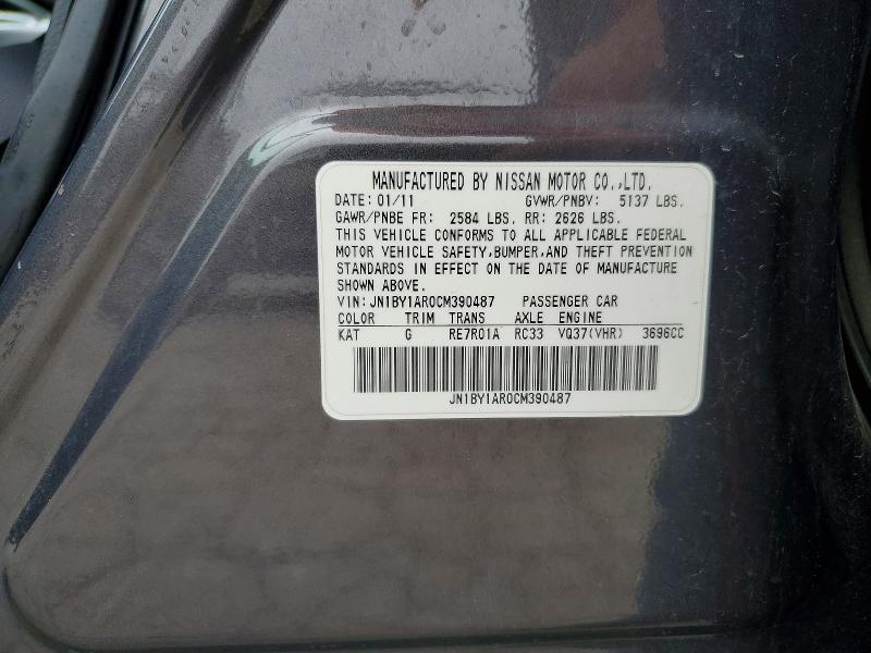 Aukcja sprzedaży 2012 Infiniti M37, vin: JN1BY1AR0CM390487, numer aukcji: 62589956