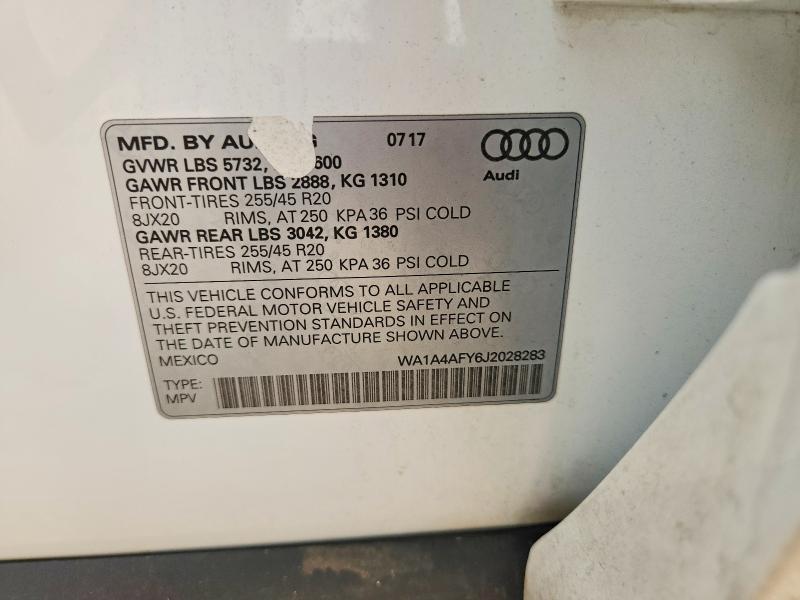 2018 Audi Sq5 მანქანა იყიდება აუქციონზე, vin: WA1A4AFY6J2028283, აუქციონის ნომერი: 60021636