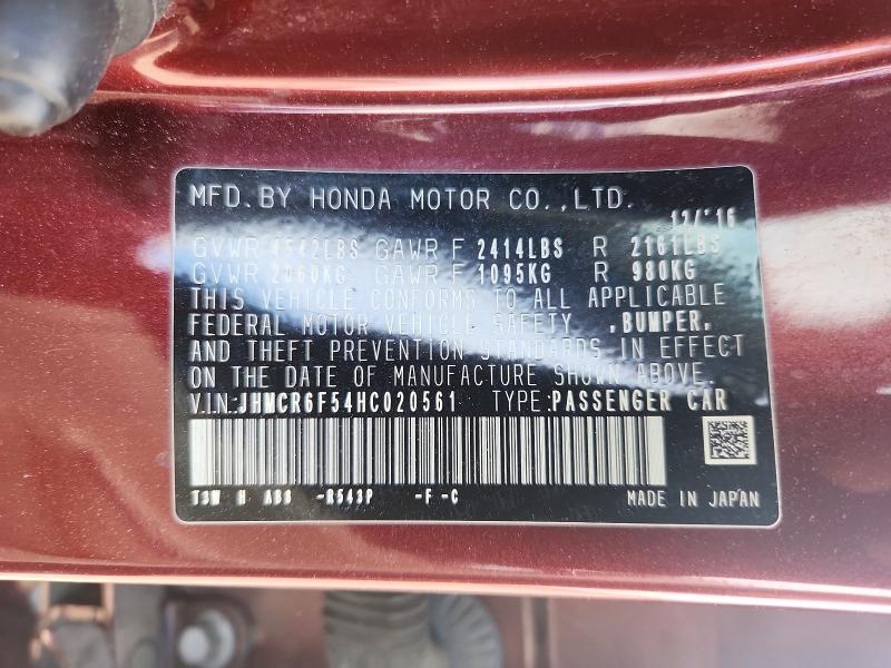 Продаж на аукціоні авто 2017 Honda Accord, vin: JHMCR6F54HC020561, номер лоту: 56479166
