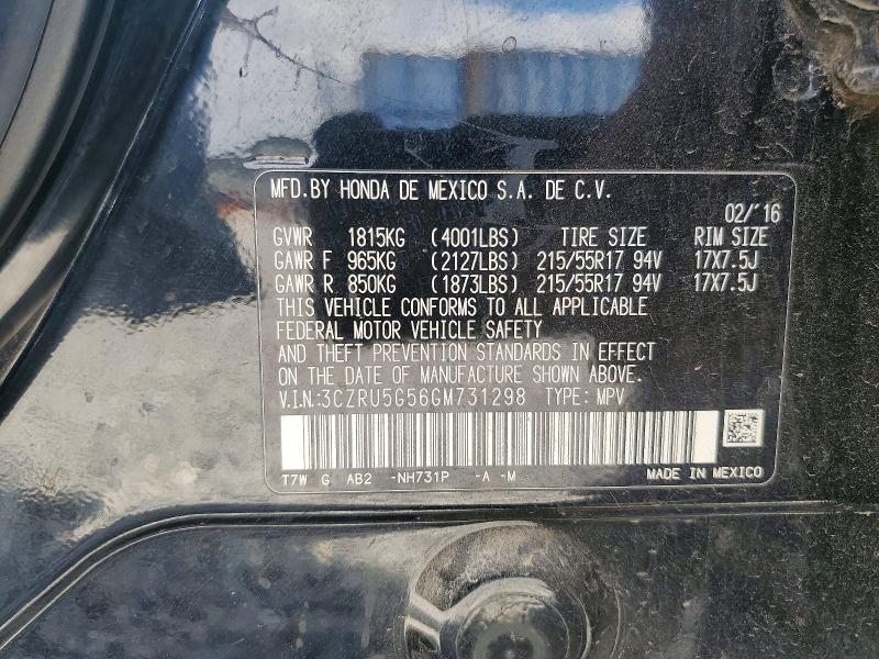 2016 Honda Hr-v მანქანა იყიდება აუქციონზე, vin: 3CZRU5G56GM731298, აუქციონის ნომერი: 61922206