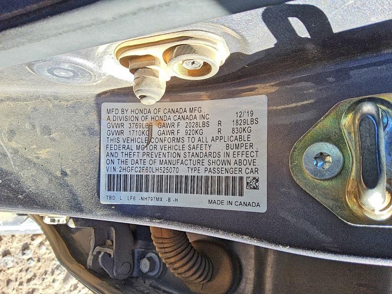56193326 :رقم المزاد ، 2HGFC2F60LH525070 vin ، 2020 Honda Civic مزاد بيع