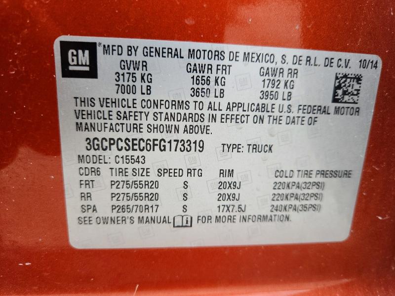 2015 Chevrolet Silverado მანქანა იყიდება აუქციონზე, vin: 3GCPCSEC6FG173319, აუქციონის ნომერი: 59349366