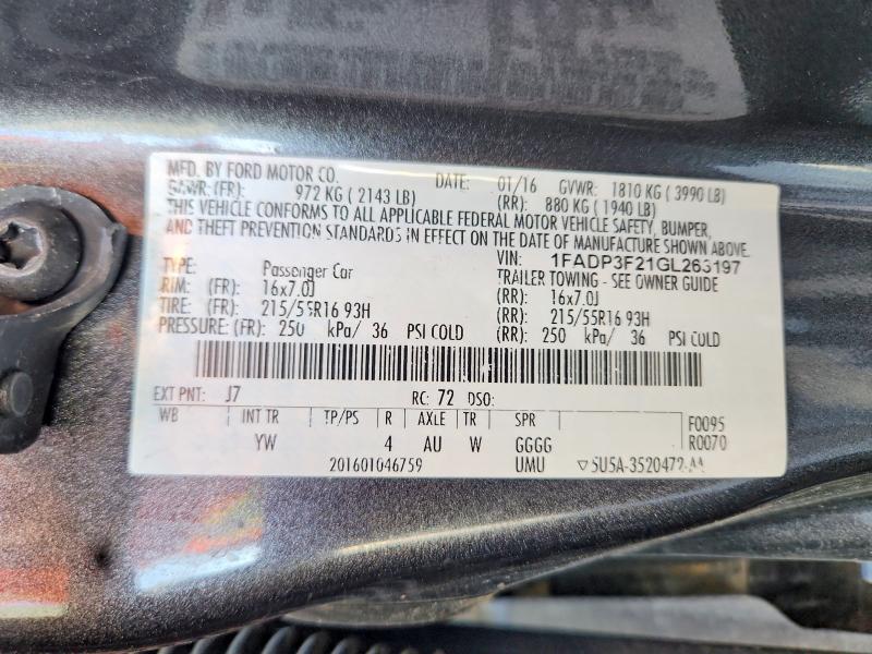 Auction sale of the 2016 Ford Focus, vin: 1FADP3F21GL263197, lot number: 61976496