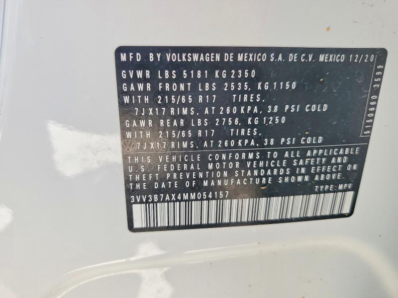 61947216 :رقم المزاد ، 3VV3B7AX4MM054157 vin ، 2021 Volkswagen Tiguan مزاد بيع