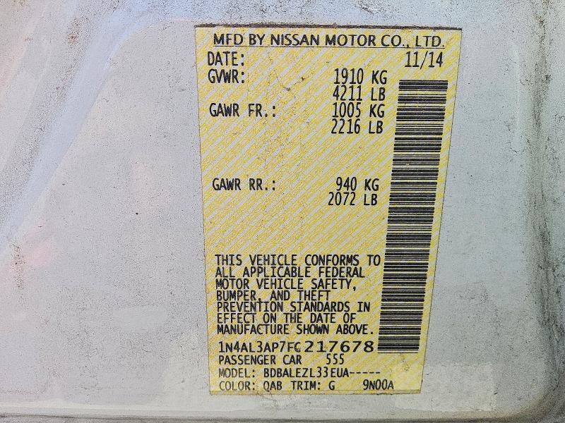 61064026 :رقم المزاد ، 1N4AL3AP7FC217678 vin ، 2015 Nissan Altima مزاد بيع
