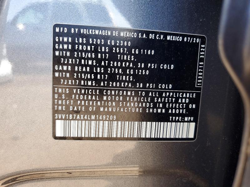 60007366 :رقم المزاد ، 3VV1B7AX4LM149209 vin ، 2020 Volkswagen Tiguan مزاد بيع