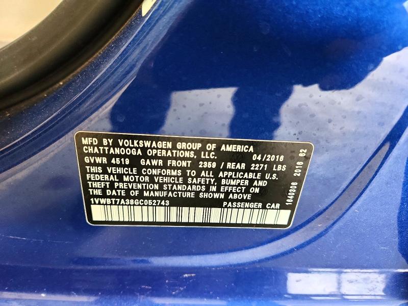 Aukcja sprzedaży 2016 Volkswagen Passat, vin: 1VWBT7A38GC052743, numer aukcji: 63178326