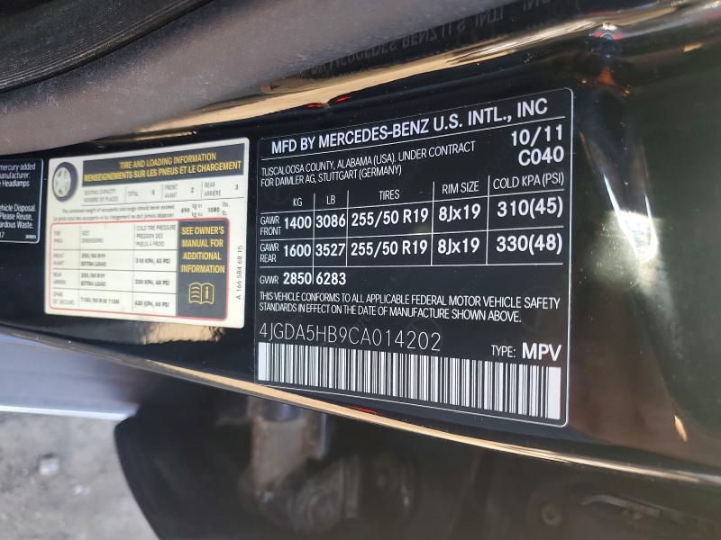 2012 Mercedes-benz Ml მანქანა იყიდება აუქციონზე, vin: 4JGDA5HB9CA014202, აუქციონის ნომერი: 62070986