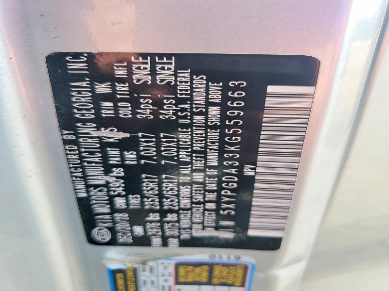 62317256 :رقم المزاد ، 5XYPGDA33KG559663 vin ، 2019 Kia Sorento مزاد بيع