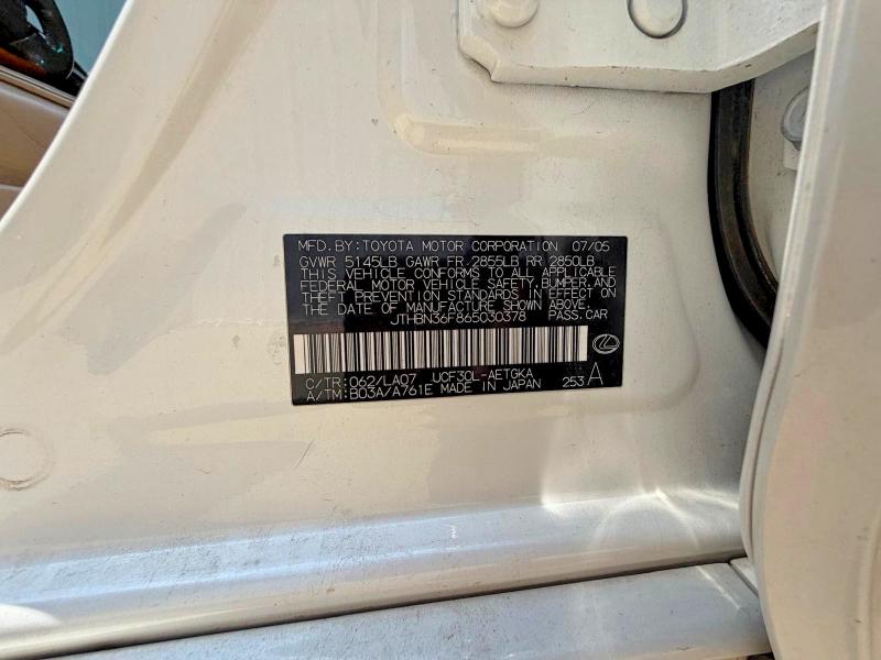62549136 :رقم المزاد ، JTHBN36F865030378 vin ، 2006 Lexus Ls مزاد بيع