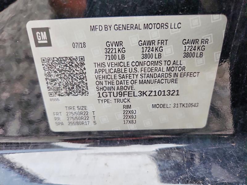 61838856 :رقم المزاد ، 1GTU9FEL3KZ101321 vin ، 2019 Gmc Sierra مزاد بيع