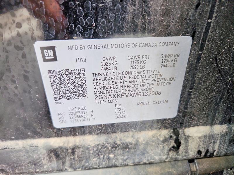 2021 Chevrolet Equinox მანქანა იყიდება აუქციონზე, vin: 2GNAXKEVXM6132008, აუქციონის ნომერი: 60232386