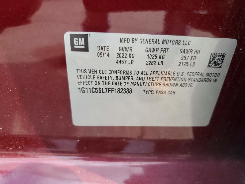 60788596 :رقم المزاد ، 1G11C5SL7FF182388 vin ، 2015 Chevy Malibu مزاد بيع