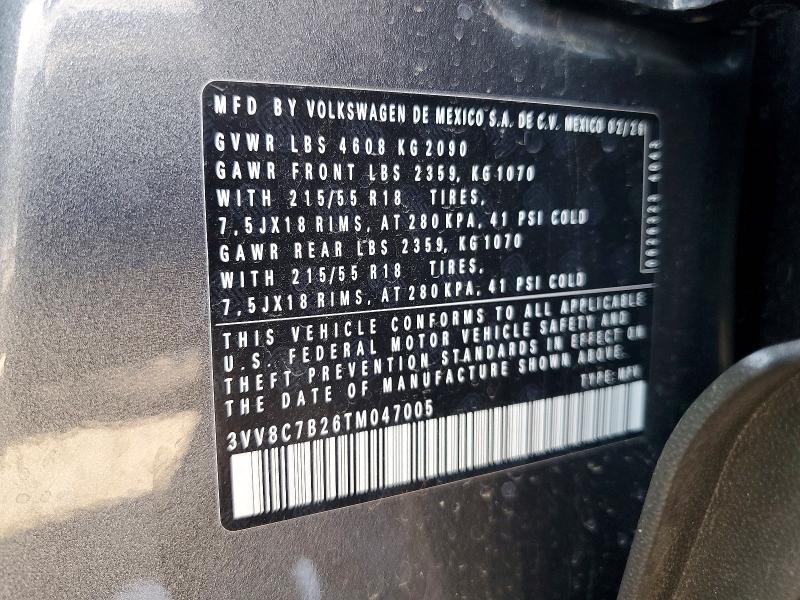 Aukcja sprzedaży 2026 Volkswagen Taos, vin: 3VV8C7B26TM047005, numer aukcji: 62536636