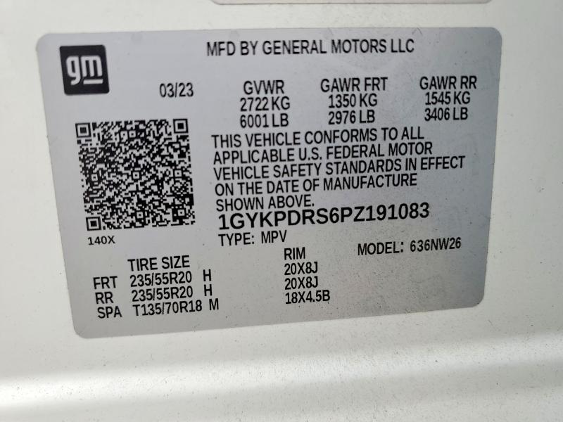 59905716 :رقم المزاد ، 1GYKPDRS6PZ191083 vin ، 2023 Cadillac Xt6 مزاد بيع