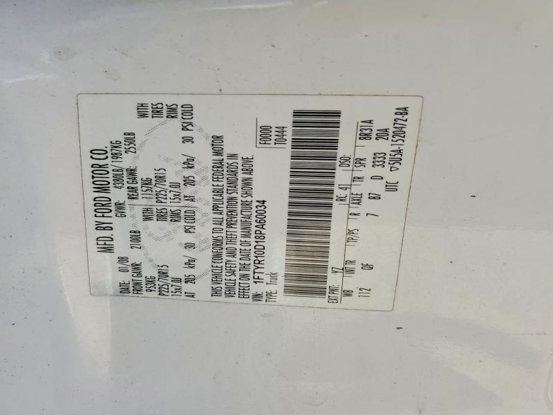 2008 Ford Ranger მანქანა იყიდება აუქციონზე, vin: 1FTYR10D18PA60034, აუქციონის ნომერი: 60008456