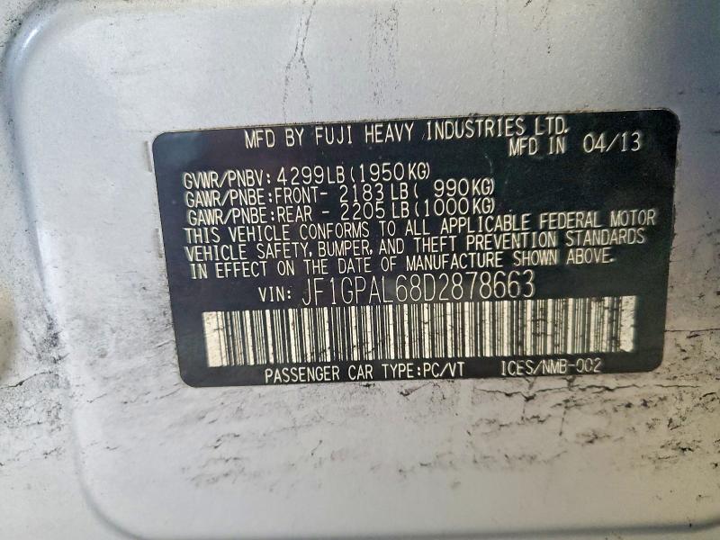 59151646 :رقم المزاد ، JF1GPAL68D2878663 vin ، 2013 Subaru Impreza مزاد بيع