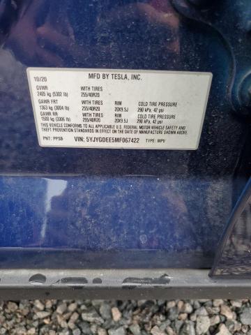 59797296 :رقم المزاد ، 5YJYGDEE5MF067422 vin ، 2021 Tesla Model Y مزاد بيع