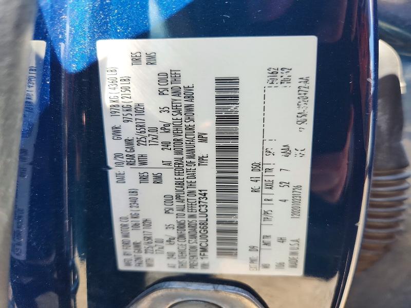 Aukcja sprzedaży 2020 Ford Escape, vin: 1FMCU0G68LUC37341, numer aukcji: 60176376