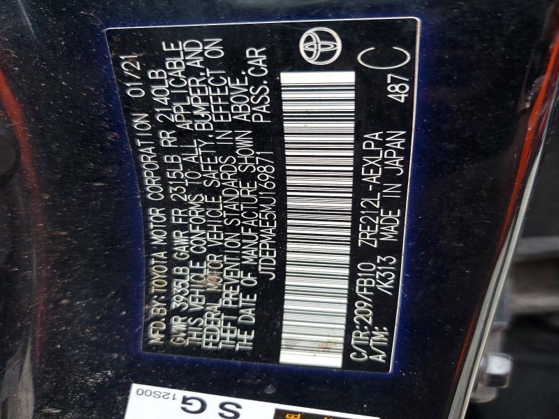 Aukcja sprzedaży 2021 Toyota Corolla, vin: JTDEPMAE5MJ169871, numer aukcji: 95588705