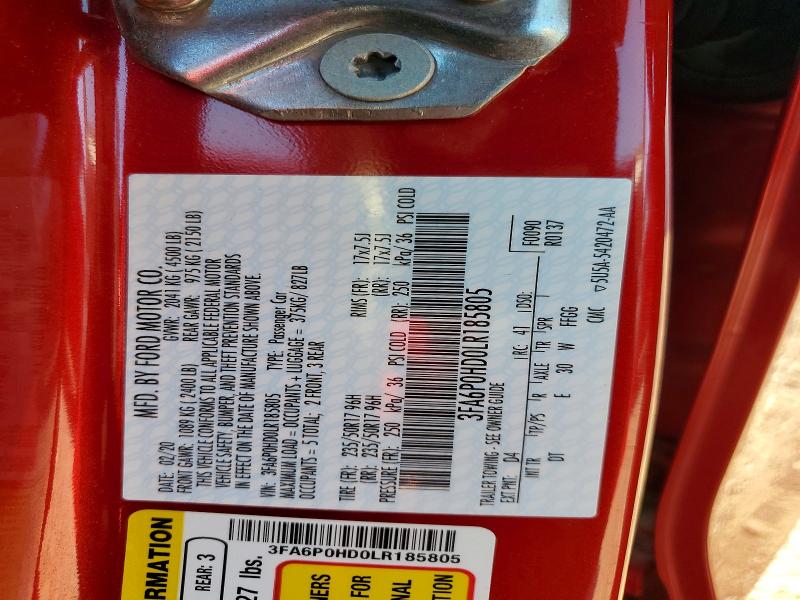 2020 Ford Fusion მანქანა იყიდება აუქციონზე, vin: 3FA6P0HD0LR185805, აუქციონის ნომერი: 62268196