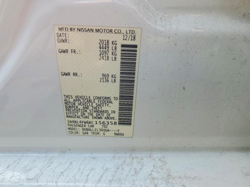63347056 :رقم المزاد ، 1N4BL4FW6KC156358 vin ، 2019 Nissan Altima مزاد بيع