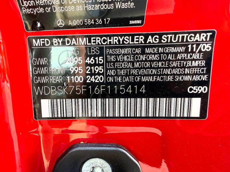 2006 Mercedes-benz Sl მანქანა იყიდება აუქციონზე, vin: WDBSK75F16F115414, აუქციონის ნომერი: 62982076