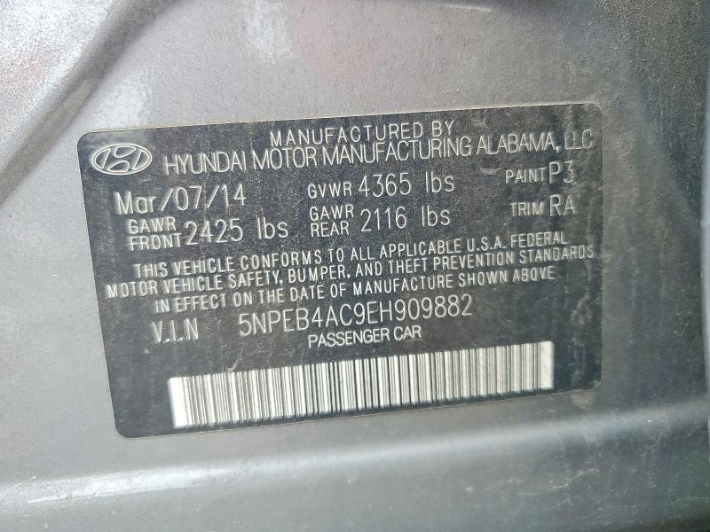 2014 Hyundai Sonata მანქანა იყიდება აუქციონზე, vin: 5NPEB4AC9EH909882, აუქციონის ნომერი: 59974966