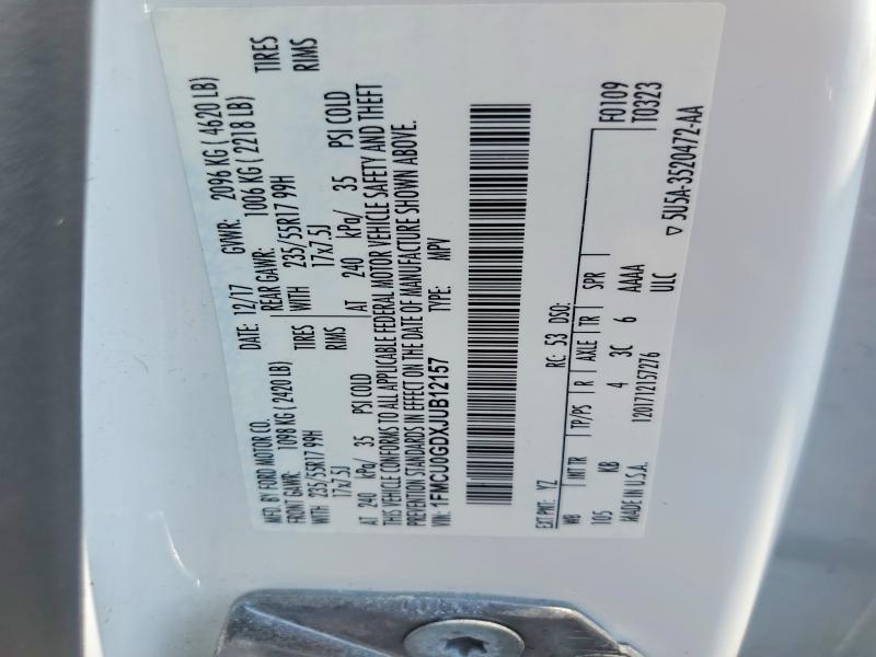 Aukcja sprzedaży 2018 Ford Escape, vin: 1FMCU0GDXJUB12157, numer aukcji: 62849386