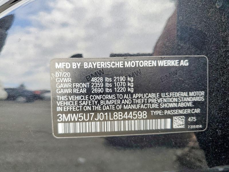 60828066 :رقم المزاد ، 3MW5U7J01L8B44598 vin ، 2020 Bmw M340i مزاد بيع