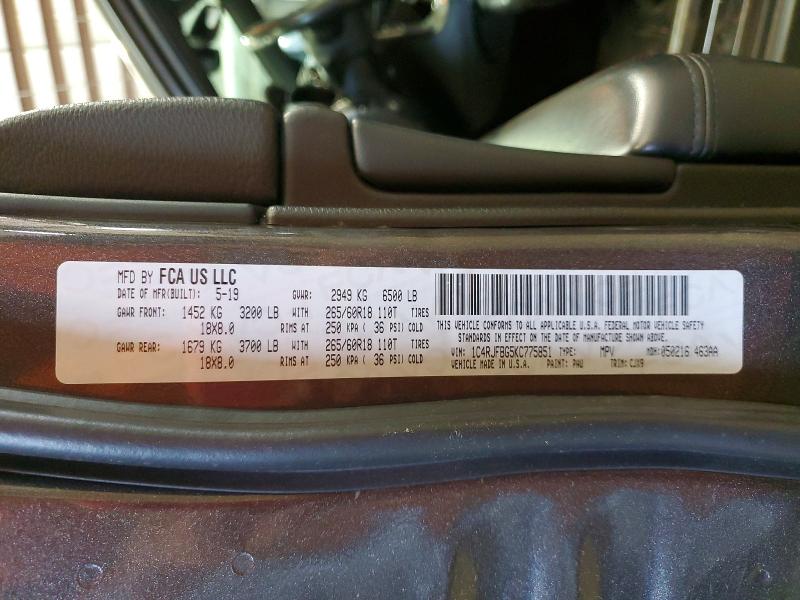 Продаж на аукціоні авто 2019 Jeep Grand Cherokee, vin: 1C4RJFBG5KC775851, номер лоту: 60912756
