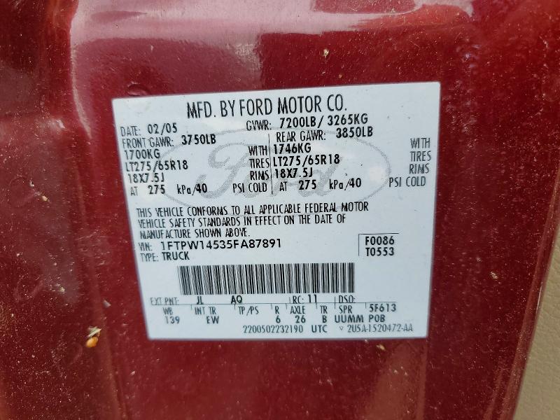 Продаж на аукціоні авто 2005 Ford F150, vin: 1FTPW14535FA87891, номер лоту: 62627716