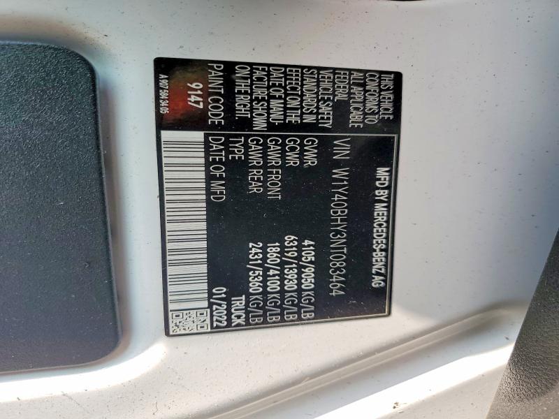 2022 Mercedes-benz Sprinter მანქანა იყიდება აუქციონზე, vin: W1Y40BHY3NT083464, აუქციონის ნომერი: 61298896