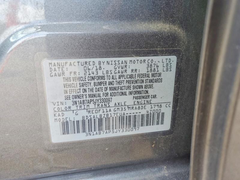 2018 Nissan Sentra მანქანა იყიდება აუქციონზე, vin: 3N1AB7AP5JY330097, აუქციონის ნომერი: 61967546