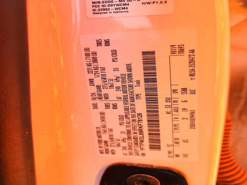 Aukcja sprzedaży 2024 Ford F150, vin: 1FTFW3L89RKF78126, numer aukcji: 62360396