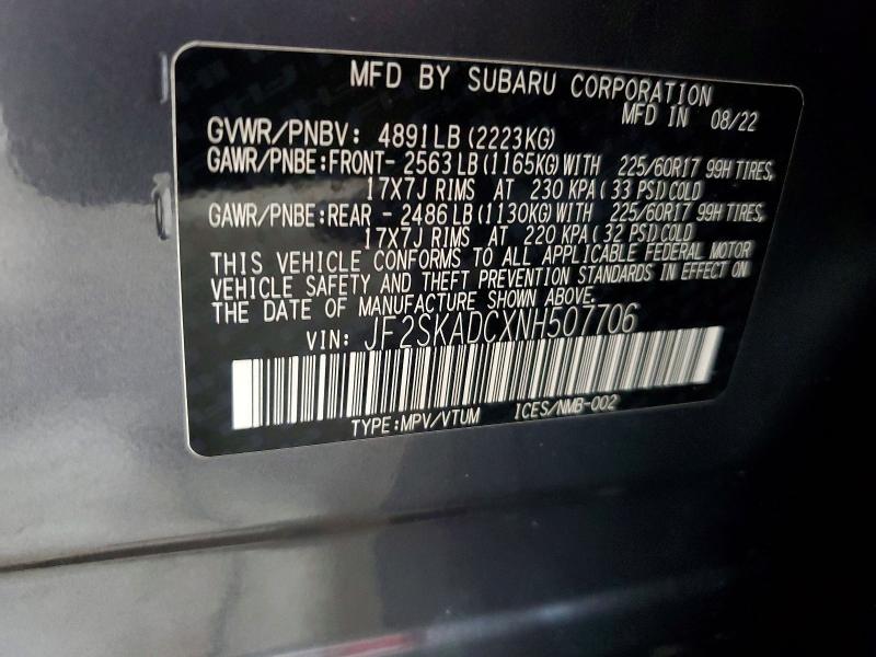 Aukcja sprzedaży 2022 Subaru Forester, vin: JF2SKADCXNH507706, numer aukcji: 62418196