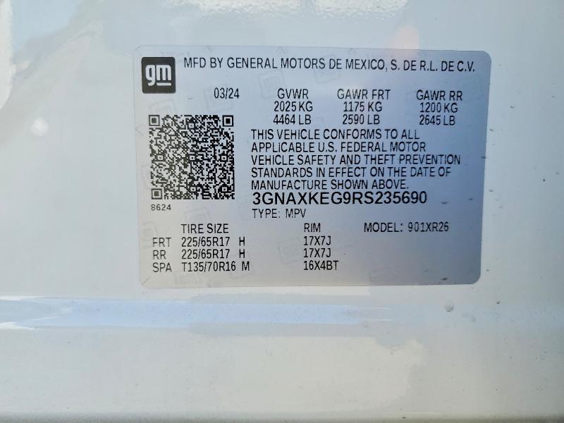 60400916 :رقم المزاد ، 3GNAXKEG9RS235690 vin ، 2024 Chevrolet Equinox مزاد بيع