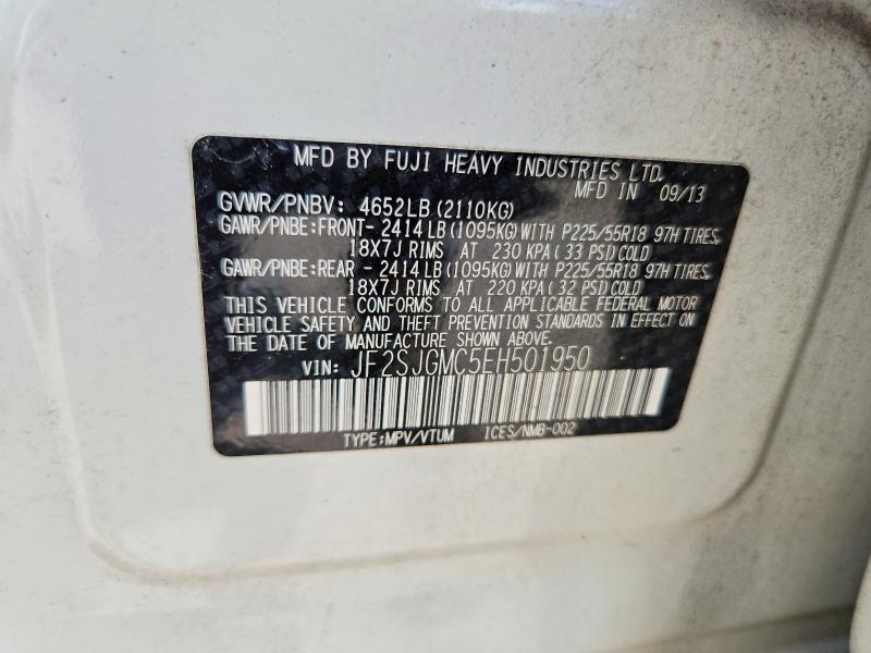 2014 Subaru Forester მანქანა იყიდება აუქციონზე, vin: JF2SJGMC5EH501950, აუქციონის ნომერი: 59582726