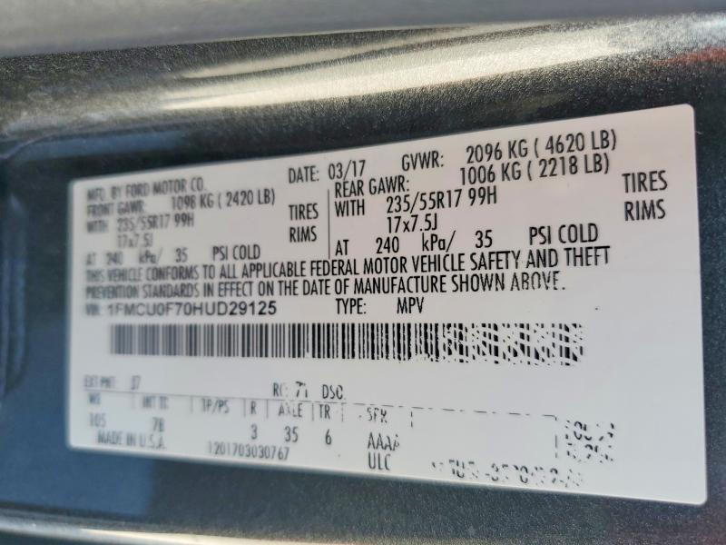 62603576 :رقم المزاد ، 1FMCU0F70HUD29125 vin ، 2017 Ford Escape مزاد بيع