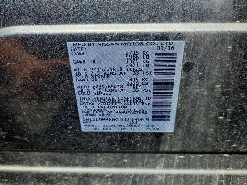 61951476 :رقم المزاد ، 5N1DL0MM8HC501665 vin ، 2017 Infiniti Qx60 مزاد بيع