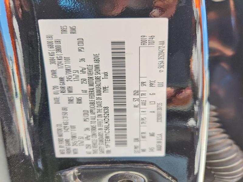 2020 Ford F150 მანქანა იყიდება აუქციონზე, vin: 1FTEW1C56LKD52638, აუქციონის ნომერი: 59787546
